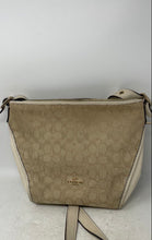 Load image into Gallery viewer, Coach Womens Dufflette Beige Signature Leather Trim Zip Top Crossbody Bag
