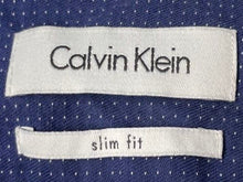 Load image into Gallery viewer, Calvin Klein Mens Blue Cotton Slim Fit Collared Long Sleeve Dress Shirt Size 16
