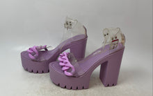 Load image into Gallery viewer, Mata Womens Clear Lavender Chained High Platform Heels Size 6
