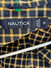 Load image into Gallery viewer, Nautica Mens Black Yellow Plaid Cotton Long Sleeve Button-Up Shirt Size M

