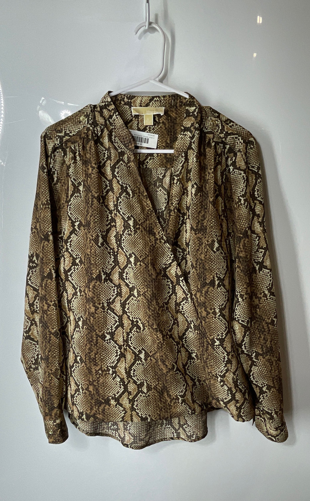 Michael Kors Womens Multicolor Snakeskin Print Surplice Front Blouse Top Size L
