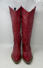 Load image into Gallery viewer, Unbranded Womens Red Leather Mid-Calf Pull-On Cowgirl Western Boots Size 43
