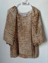 Load image into Gallery viewer, Calvin Klein Womens Beige White Giraffe Print Balloon Sleeve Blouse Top Size L
