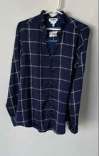 Load image into Gallery viewer, Express Womens Portofino Blue White Windowpane Plaid Slim Fit Blouse Top Size L
