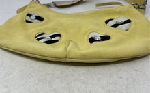 Load image into Gallery viewer, Giudit Womens Yellow Suede Shoulder Strap Lined Zip Top Hobo Handbag Worn
