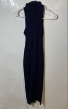 Load image into Gallery viewer, Zara Womens Blue Sleeveless Mock Neck Front Cut-Out Ribbed Midi Dress Size S
