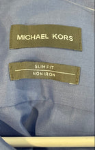 Load image into Gallery viewer, Michael Kors Mens Blue Long Sleeve Slim Fit Non Iron Dress Shirt Size 16 32/33
