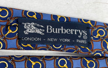Load image into Gallery viewer, Burberrys Mens Blue Printed Silk Adjustable Keeper Loop Designer Tie

