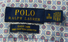 Load image into Gallery viewer, Polo Ralph Lauren Mens Blue White Geometric Cotton Stretch Dress Shirt Size 16

