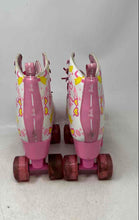 Load image into Gallery viewer, Mattel Girls White &amp; Pink Barbie Print Lace-Up Quad Wheel Roller Skates Size 3-6
