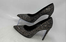 Load image into Gallery viewer, White D Womens Black Silver Glitter Slip-On Pointed Toe Pump Heels Size EUR 39
