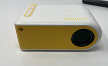 Load image into Gallery viewer, Vamvo Yellow White Portable Outdoor Movie LED Video Projector Powers On
