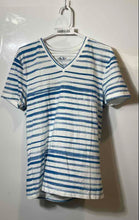 Load image into Gallery viewer, Armani Exchange Womens Blue Striped Cotton V-Neck Short Sleeve T-Shirt Size M
