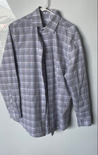 Load image into Gallery viewer, Calvin Klein Mens Gray Purple Plaid Long Sleeve Fresh Comfort Dress Shirt Size M
