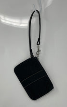 Load image into Gallery viewer, Coach Womens Black Signature Stripe Canvas Leather Trim Zip Top Wristlet Wallet
