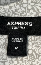 Load image into Gallery viewer, Express Mens 1MX Gray Floral Slim Fit Spread Collar Long Sleeve Dress Shirt Sz M
