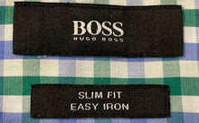 Load image into Gallery viewer, Hugo Boss Mens Green Blue White Gingham Long Sleeve Slim Fit Dress Shirt Sz 17.5
