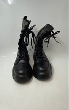 Load image into Gallery viewer, Zara Womens Black Leather Mid-Calf Lace-Up Side Zip Combat Boots Size EUR 37
