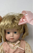 Load image into Gallery viewer, Pink Dress Floral Curly Blonde Hair Blue Eyes Fashion Porcelain Doll
