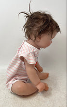 Load image into Gallery viewer, RBG Baby Doll Pink White Striped Bunny Outfit Brown Hair Toy Stained
