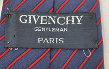 Load image into Gallery viewer, Givenchy Mens Blue Red Striped Geometric Keeper Loop Adjustable Pointed Tie
