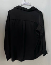 Load image into Gallery viewer, Zara Womens Black Satin Long Sleeve Collared Button-Up Shirt Size XS
