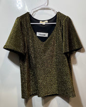 Load image into Gallery viewer, Michael Kors Womens Olive Green Gold Sparkling Metallic Glitter Blouse Top Sz XL
