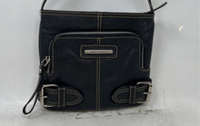 Load image into Gallery viewer, Franco Sarto Womens Black Pebbled Leather Adjustable Strap Zip Top Crossbody Bag
