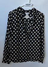 Load image into Gallery viewer, J.Crew Womens Black Beige Polka Dot Long Sleeve Split Neck Blouse Top Size 2
