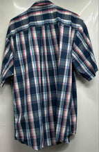 Load image into Gallery viewer, Basic Editions Mens Blue Pink White Plaid Short Sleeve Button-Up Shirt XL

