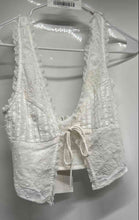 Load image into Gallery viewer, Zara Womens White Cotton Sleeveless Embroidered Tie Front Cropped Top Sz S w/Tag
