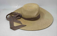 Load image into Gallery viewer, Vince Camuto Womens Beige Wide Brim Brown Ribbon Adjustable Straw Hat One Size
