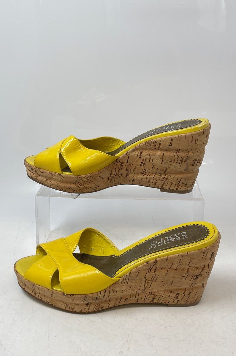 Franco Sarto Womens Yellow Leather Wedge Heel Platform Sandals Size 7.5M