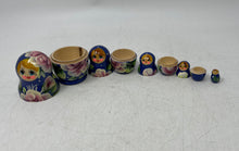Load image into Gallery viewer, Blue Wooden Floral Hand Painted Russian Traditional Matryoshka Nesting Doll

