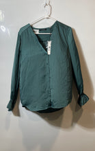 Load image into Gallery viewer, T Tahari Womens Green Balloon Sleeve V-Neck Button Front Blouse Top Sz M W/Tags
