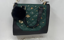 Load image into Gallery viewer, Under1Sky Womens Forest Green &amp; Black Faux Leather Bee And Heart Crossbody Bag

