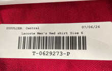Load image into Gallery viewer, Lacoste Mens Red Cotton Short Sleeve Collared Button Polo Shirt Size 6

