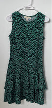 Load image into Gallery viewer, Michael Kors Womens Green Leopard Print Sleeveless Ruffle Hem Sheath Dress Sz M
