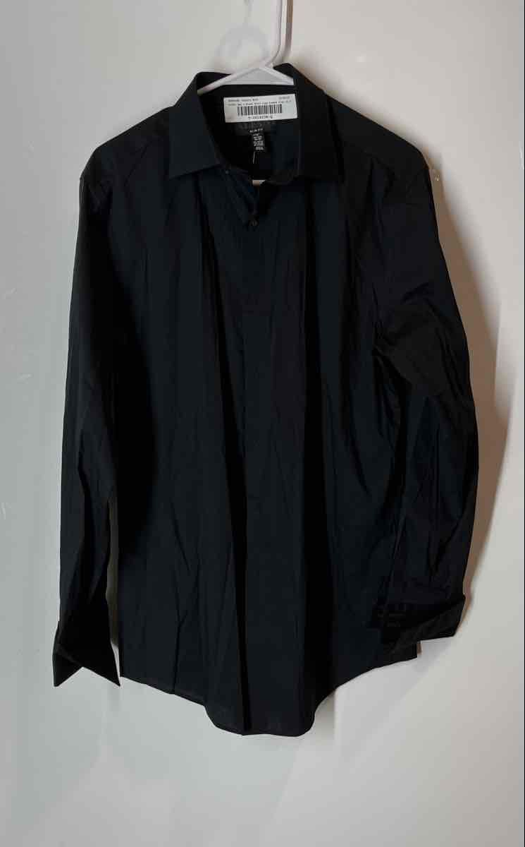 Alfani Mens Black Cotton Blend Slim Fit Long Sleeve Dress Shirt Size 15.5
