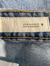 Load image into Gallery viewer, Zara Womens Blue Denim Medium Wash Stretch Pockets Straight Leg Mom Jeans Size 2
