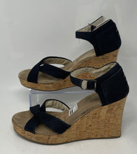 Load image into Gallery viewer, Toms Womens Sienna Black Cork Wedge Heel Ankle Strap Sandals Size 10
