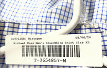 Load image into Gallery viewer, Michael Kors Mens Blue White Gingham Cotton Slim Fit Dress Shirt Size 17-17.5
