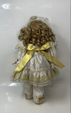 Load image into Gallery viewer, William Tung Christmas Collector Porcelain Doll With White And Gold Dress
