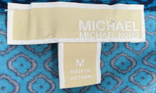 Load image into Gallery viewer, Michael Kors Womens Blue Geometric Cold Shoulder Sleeve V-Neck Blouse Top Size M
