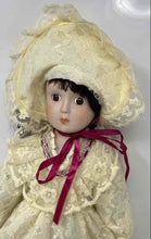 Load image into Gallery viewer, Vintage Yellow Lace Ribbon Victorian Style Open Eyes Porcelain Fashion Doll
