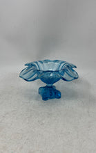 Load image into Gallery viewer, Mid-Century Modern Peacock Blue Fluted Art Glass Footed Candy Dish Compote
