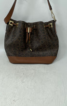 Load image into Gallery viewer, Calvin Klein Womens Brown Monogram Inner Pockets Drawstring Bucket Handbag
