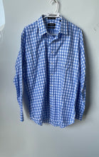 Load image into Gallery viewer, Nordstrom Mens Blue Gingham Wrinkle Free Trim Fit Dress Shirt Size 17 34-35
