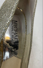 Load image into Gallery viewer, Michael Kors Womens Gold-Tone Glitter Peep Toe Platform Pump Heels Size 7
