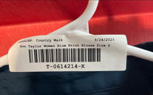 Load image into Gallery viewer, Ann Taylor Womens Blue Chain Print Long Sleeve Collared Camp Shirt Blouse Size S
